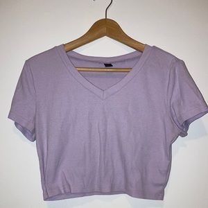 Lavender Cropped V-Neck Top
